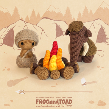CHIBI - Âge de la pierre / Stone Age - Homme des Cavernes Néandertal / Caveman Neanderthal - Woolly Mammoth / Mammouth - Feu Glace / Fire Ice - Amigurumi Crochet - Patron / Pattern - FROG and TOAD Créations